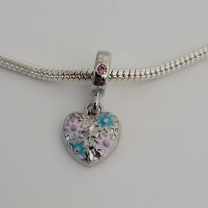 New! For Pandora Charm Bracelet Pink And Blue Heart Dangle Charm With Rhinestone